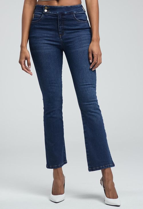 Jean tejano levantacola oscuro con bota flare para mujeres