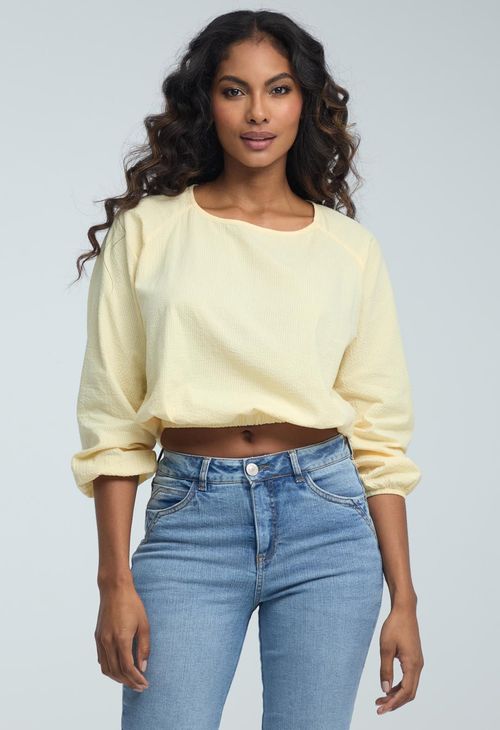 Blusa amarillo pastel y elástico en cintura para mujeres