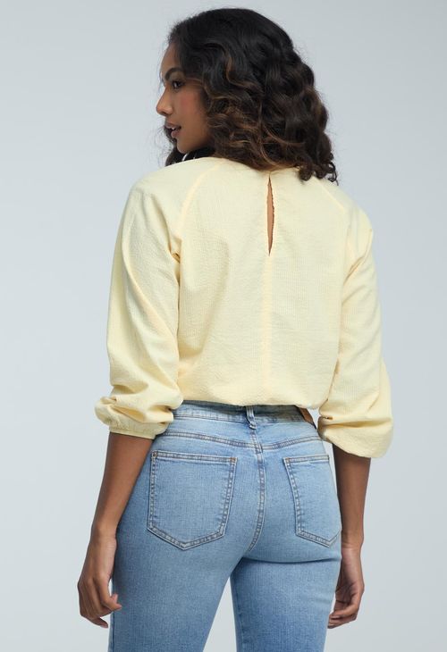 Blusa amarillo pastel y elástico en cintura para mujeres