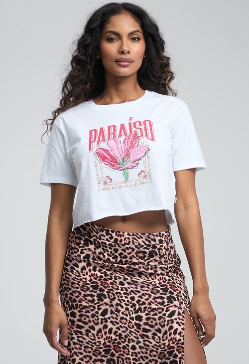 Camiseta blanca estampada en frente para mujeres