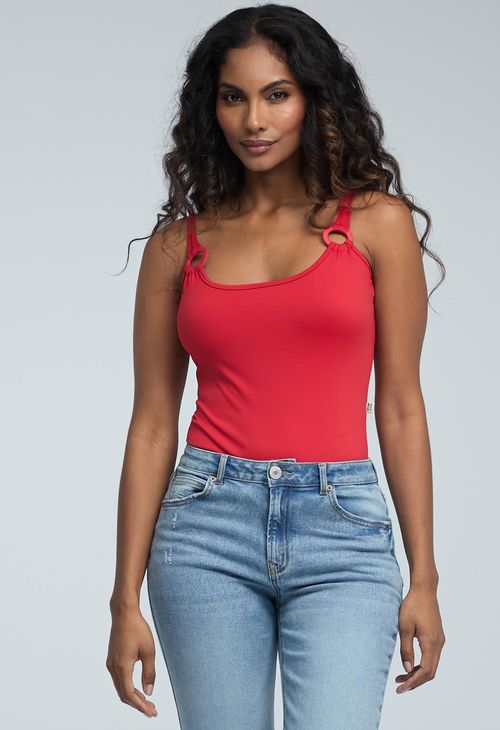 Body rojo intenso con argollas para mujeres