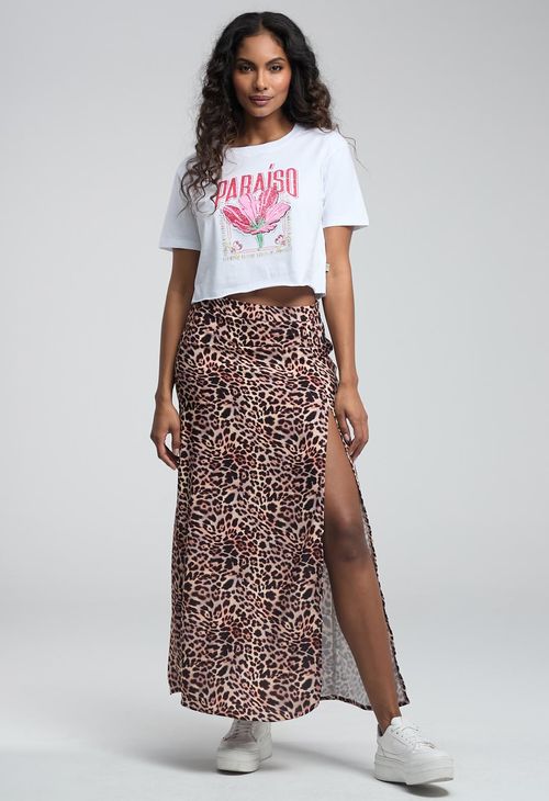 Falda larga arena full print para mujeres