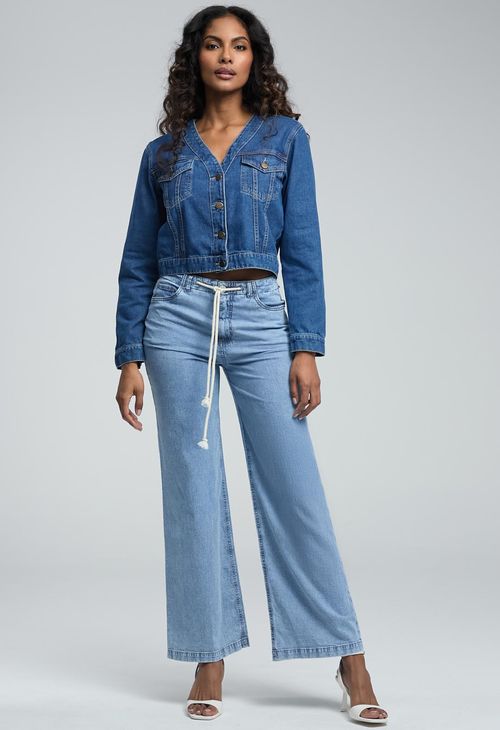 Jean retrojean claro con cordón en pretina para mujeres