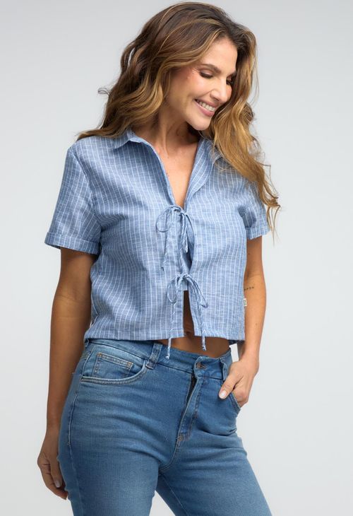 Blusa azul con anudado para mujeres