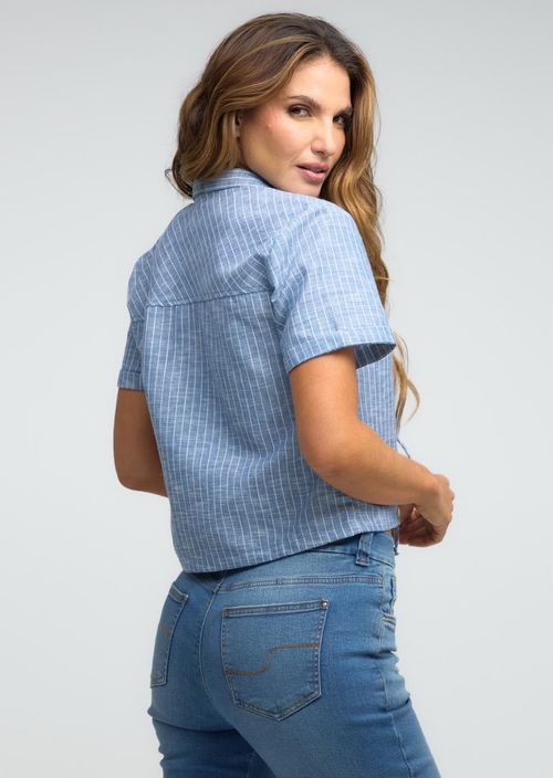 Blusa azul con anudado para mujeres