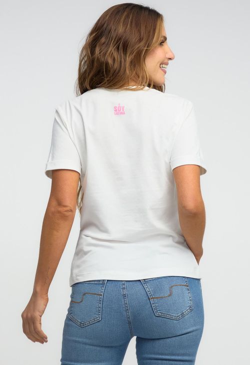 Camiseta marfil con estampado en frente y espalda para mujeres