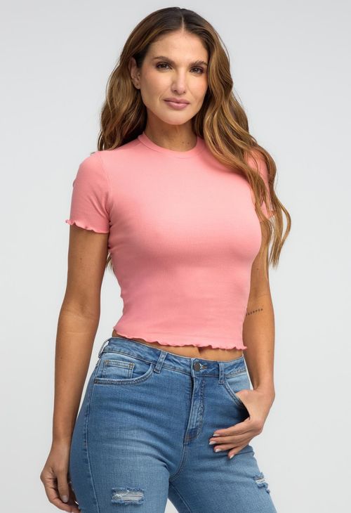 Camiseta coral manga con ruche para mujeres