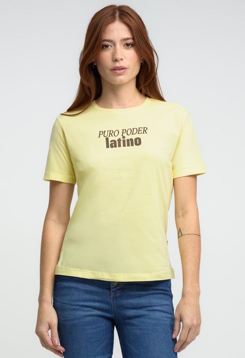 Camiseta amarillo pastel con estampado en frente y espalda para mujeres