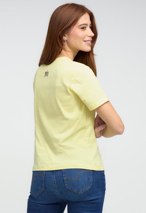 Camiseta amarillo pastel con estampado en frente y espalda para mujeres